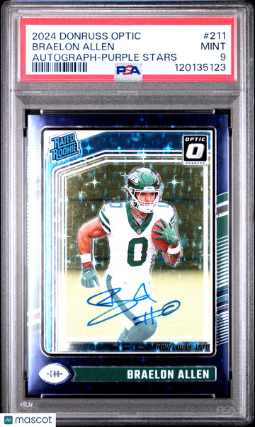 2024 Panini Donruss Optic Braelon Allen #211 Autograph Purple Stars PSA 9