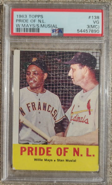 1963 Topps Pride of NL Mays/Musial PSA 3 (MC)