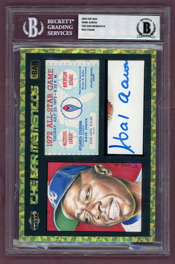 2018 THE BAR THE BAR MEMENTOS HANK AARON AUTO WITH A TICKET STUB FROM THE 1972 ALL STAR GAME