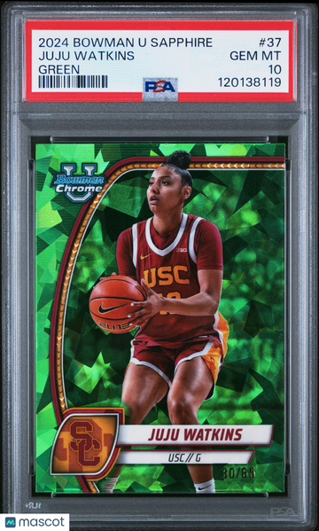 2024 Bowman University Chrome Sapphire Juju Watkins #37 Green /65 PSA 10