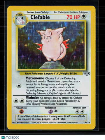 1999 Jungle Clefable Holo Rare #1/64