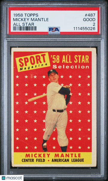 1958 Topps Mickey Mantle #487 All Star PSA 2