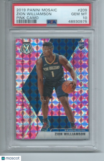 2019 Panini Mosaic Zion Williamson #209 Pink Camo PSA 10