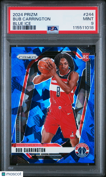 2024 Panini Prizm Bub Carrington #244 Blue Ice Short Print Nicely Centered Mint Parallel/Variety Rookie Base Set Insert