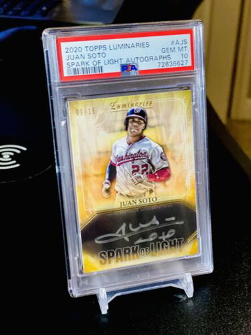 Juan Soto /15 PSA 10 Auto SPARK OF LIGHT POP 1 Silver Ink 2020 Luminaries