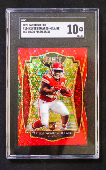 2020 Panini Select - Clyde Edwards-Helaire - Rookie Premier Red Disco Prizm /49 SGC 10 Gem Mint