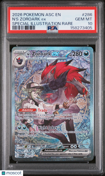 2026 Pokemon Ascended Heroes N'S Zoroark ex Special Illustration Rare PSA 10 #286/217