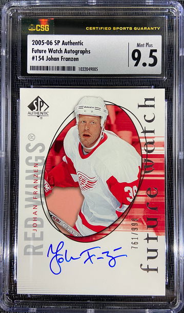 2005-06 SP Authentic Future Watch On Card AUTO ROOKIE Johan Franzen CSG 9.5 MINT Plus POP 1!