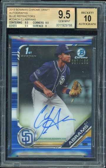 2019 Bowman Chrome CJ Abrams Blue Refractor Auto BGS 9.5