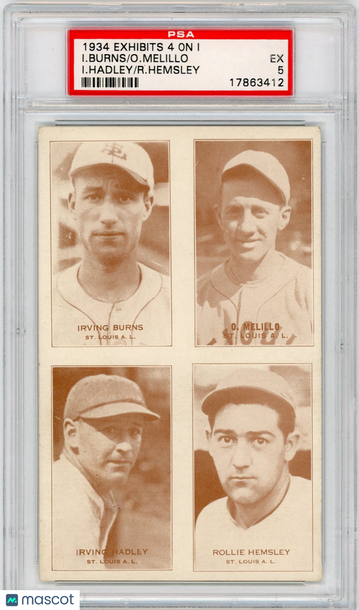 1934 Exhibits 4 On 1 O. Melillo I. Burns I. Hadley R. Hemsley PSA 5