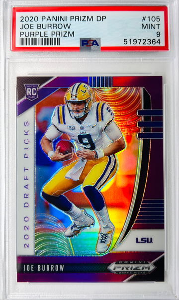 ⭐️ 2020 JOE BURROW PRIZM PURPLE SILVER #105 PSA 9 RC ROOKIE