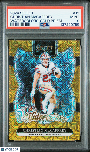 2024 Panini Select Watercolors Christian Mccaffrey #12 Gold Prizm /10 PSA 9