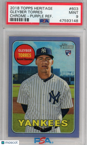 2018 Topps Heritage Gleyber Torres #603 Chrome Purple Refractor PSA 9