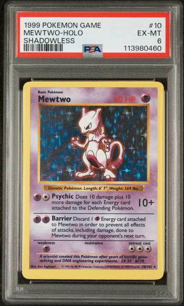 1999 Pokemon Base Set Shadowless Holo Mewtwo #10 PSA 6