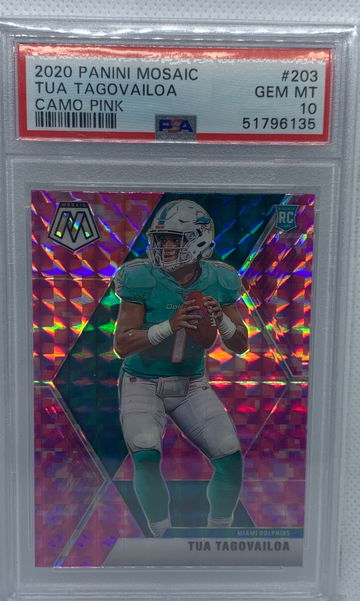 2020 Panini Mosaic Pink Camo Prizm #203 Tua Tagovailoa Dolphins RC Rookie PSA 10