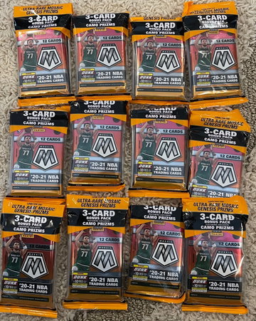 12 cellos 2020-21 Mosaic NBA Basketball Cello Pack Lot 12 Packs