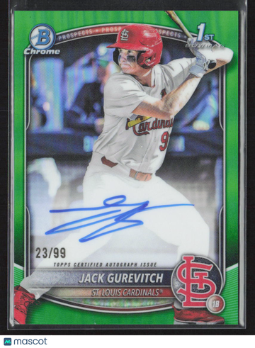 2025 Topps Bowman Chrome Jack Gurevitch #CPA-JG Green Refractor /99 1st Bowman