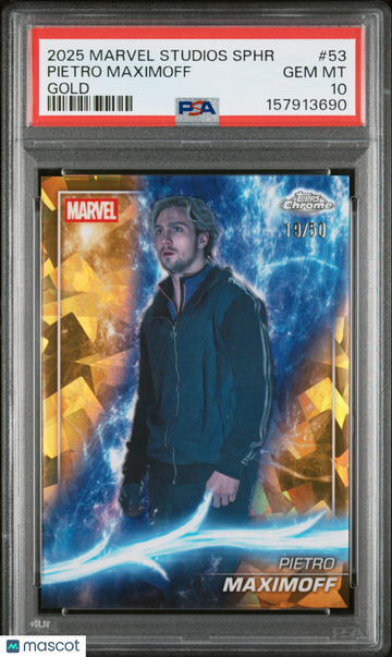 2025 Topps Marvel Studios Chrome Sapphire Edition Pietro Maximoff Gold /50 #53 PSA 10