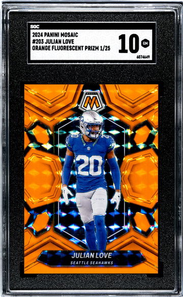 2024 Panini Mosaic Orange Fluorescent Prizm Julian Love #203 1/25 SGC 10