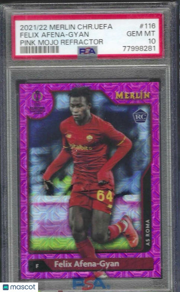 2021-2022 Topps Merlin Chrome UEFA League Felix Afena-Gyan #116 Pink Mojo Refractor PSA 10