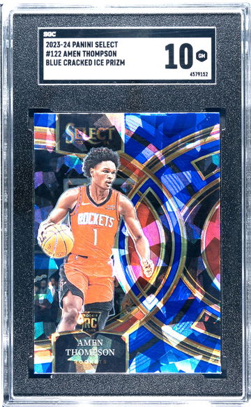 2023-24 Panini Select #122 Amen Thompson Blue Cracked Ice Prizm SGC 10