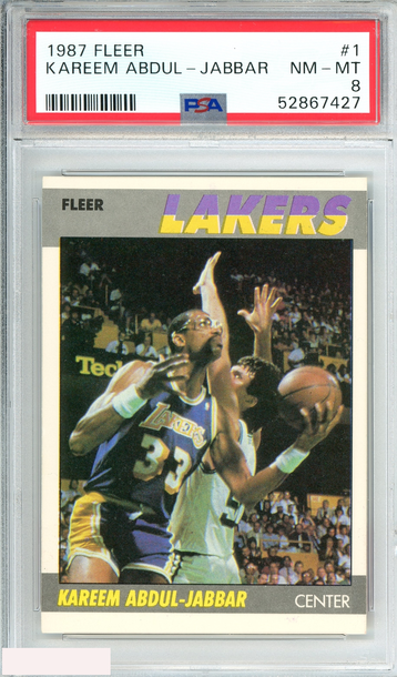 1987 FLEER KAREEM ABDUL-JABBAR #1 LOS ANGELES LAKERS PSA 8 NM-MT