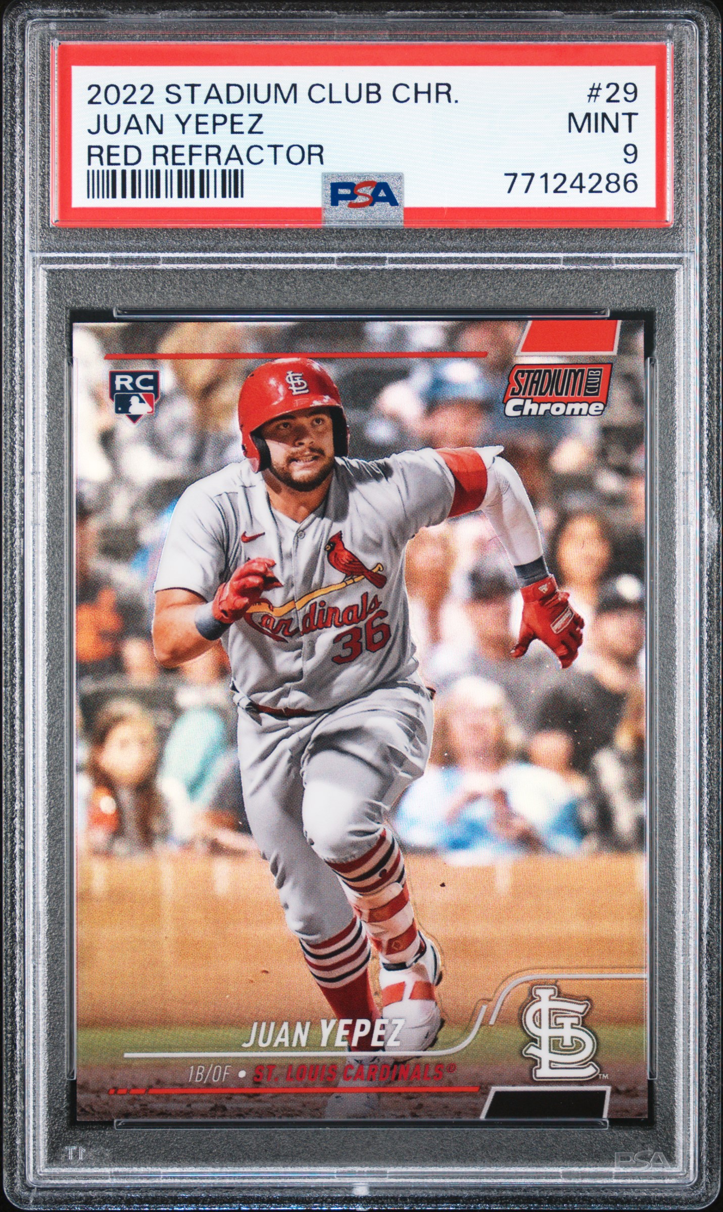 2022 Topps Stadium Club Chrome Juan Yepez #29 Red Refractor /5 PSA 9