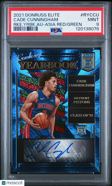 2021-22 Panini Donruss Elite RC Rookie Yearbook Auto Cade Cunningham #RY-CCU Asia Red Green PSA 9 Panini Authentic