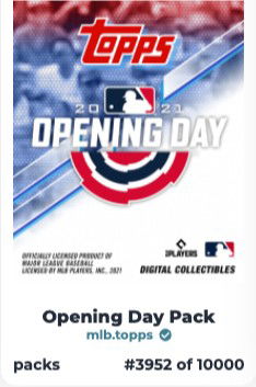 2021 TOPPS BASEBALL NFT Opening Day  PACK DIGITAL COLLECTIBLES UNOPENED PACK #3952/10000