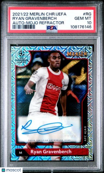 2021-2022 Topps Merlin Chrome UEFA League Autographs Ryan Gravenberch #RG Mojo Refractor PSA 10