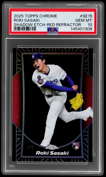 2025 Topps Chrome Roki Sasaki Shadow Etch Red Refractor PSA 10