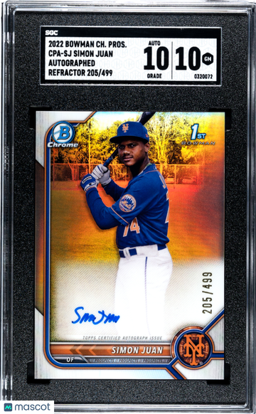 2022 Bowman Chrome Simon Juan #CPA-SJ Autograph Refractor 499 SGC 10 Auto 10