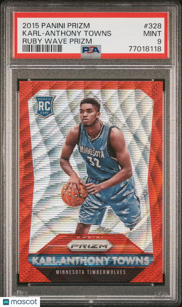 2015 Panini Prizm Karl-Anthony Towns #328 Ruby Wave Prizm /350 Rookie RC PSA 9