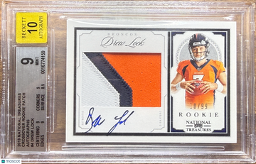 2019 Panini National Treasures Crossover Rookie Patch Autographs Drew Lock #4 Rookie BGS 9 Auto 10