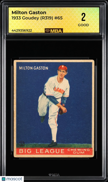 Graded 1933 Goudey R319 #65 Milton Gaston MBA 2 Baseball Card