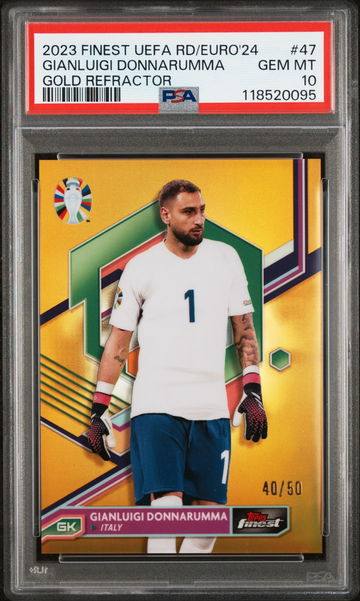 2023 TOPPS FINEST UEFA EURO 2024 GIANLUIGI DONNARUMMA #/50 GOLD #47 PSA 10