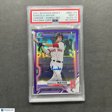 2021 Bowman Draft Marcelo Mayer #BDC174 Chrome Purple Refractor PSA 9 Auto 10