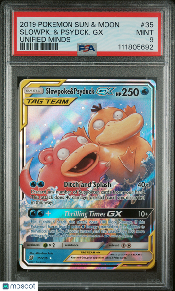2019 Pokemon Sun & Moon Unified Minds Slowpk. & Psydck. GX PSA 9 #35