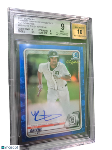 2020 Bowman Chrome Sapphire Prospect Autographs Riley Greene #BSPARG BGS 9 Auto 10