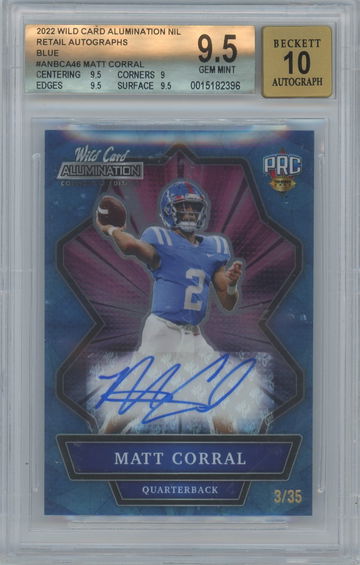 2022 Wild Card Alumination Matt Corral NIL Retail Auto Blue RC #3/35 BGS 9.5