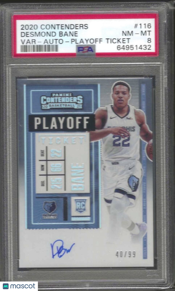 2020 Panini Contenders Desmond Bane #116 Var Auto Playoff Ticket PSA 8