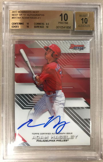 2017 Bowman's Best Best of '17 Autographs #B17AH Adam Haseley BGS 10 Auto 10
