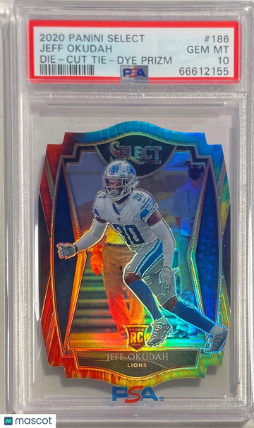 2020 Panini Select Jeff Okudah #186 Die Cut Tie Dye Prizm PSA 10