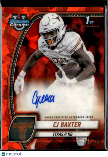 2024 Bowman Chrome University Sapphire Edition CJ Baxter #PA-CBA Red /25 1st Bowman