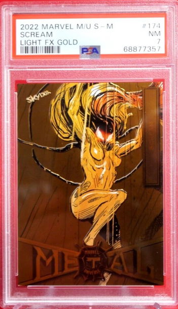 Marvel Metal Universe Spider-Man SCREAM GOLD SKYBOX 2022 #74 PSA 7
