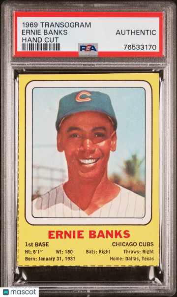 1969 Transogram Ernie Banks Hand Cut PSA A