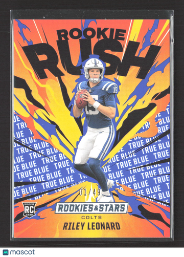 2025 Panini Rookies & Stars Rookie Rush Riley Leonard #16 True Blue RC 01/49