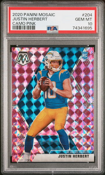 2020 Panini Mosaic Pink Camo Justin Herbert #204 RC Prizm PSA 10