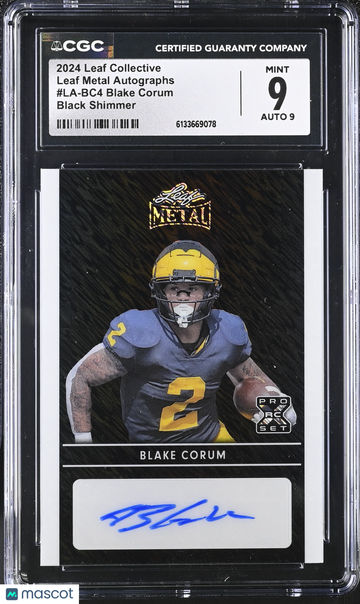 2024 Leaf Collective Blake Corum #LA-BC4 Black Shimmer Leaf Metal Autographs CGC 9 Auto 9