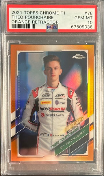 2021 Topps Chrome Theo Pourchaire Rookie RC Orange Refractor /25 Formula 1 F1 F2 PSA 10